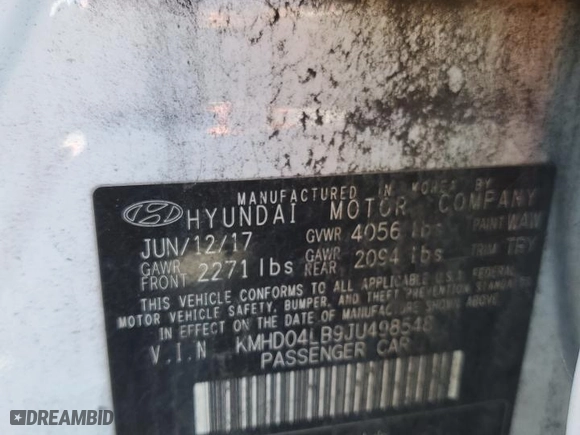 2018 Hyundai Elantra Sport with VIN KMHD04LB9JU498548, listed as a Copart auction lot 48023575 with 133,139 mi miles and Salvage Title. Bid and sale history available at carsss.com. Image 12.