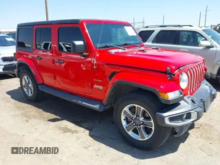 2019 Jeep Wrangler Unlimited Sahara with VIN 1C4HJXEN8KW591398, listed as a IAAI auction lot 42045071 with 87,410 mi miles and . Bid and sale history available at DreamBid. Image 1.