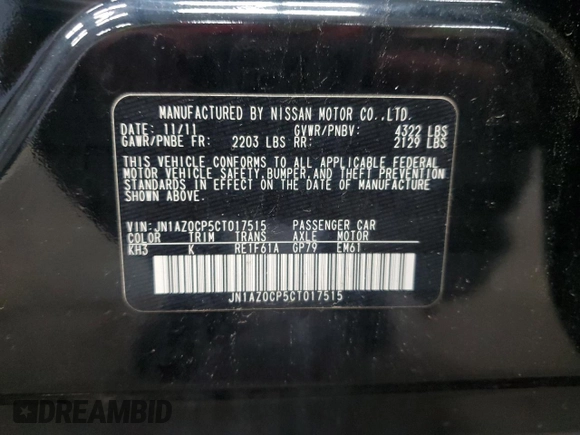 2012 Nissan LEAF SL with VIN JN1AZ0CP5CT017515, listed as a Copart auction lot 56377265 with 60,217 mi miles and Clean Title. Bid and sale history available at DreamBid. Image 12.