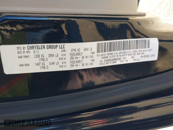 2011 Chrysler Town & Country Touring L z VIN 2A4RR8DG6BR803563, wystawiony jako IAAI lot #40921680 z przebiegiem 59 881 mil mil oraz . Historia ofert i sprzedaży dostępna na DreamBid. Obrazek 9.