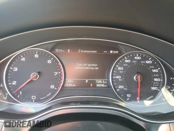 2013 Audi A7 Premium Plus with VIN WAUYGAFC3DN113081, listed as a Copart auction lot 53844345 with 99,046 mi miles and Clean title. Bid and sale history available at DreamBid. Image 9.