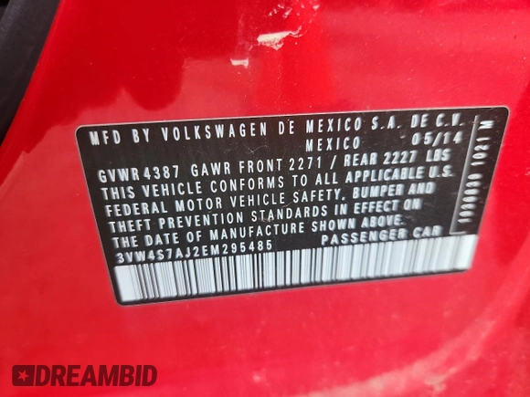 2014 Volkswagen Jetta GLI Edition 30 with VIN 3VW4S7AJ2EM295485, listed as a Copart auction lot 60864635 with 148,740 mi miles and Non repairable. Bid and sale history available at DreamBid. Image 12.
