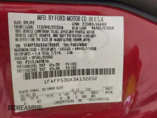 2003 Ford Taurus SE Standard с VIN 1FAFP53UX3A132852, выставлен на аукционе IAAI как лот 42477125 с пробегом 210 844 миль миль и . История ставок и продаж доступна на DreamBid. Изображение 9.