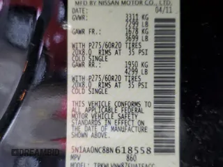 2011 Nissan Armada Platinum z VIN 5N1AA0NC8BN618558, wystawiony jako Copart lot #46445345 z przebiegiem 109 365 mil mil oraz Szkoda całkowita • Salvage title. Historia ofert i sprzedaży dostępna na DreamBid. Obrazek 14.