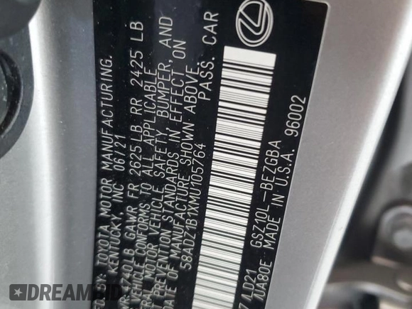2021 Lexus ES with VIN 58ADZ1B1XMU105764, listed as a Copart auction lot 52539865 with 36,263 mi miles and Non Repairable. Bid and sale history available at carsss.com. Image 12.