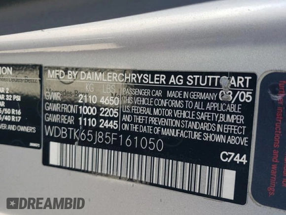 2005 Mercedes-Benz CLK 320 with VIN WDBTK65J85F161050, listed as a Copart auction lot 81561104 with 159,584 mi miles and Clean Title. Bid and sale history available at DreamBid. Image 12.