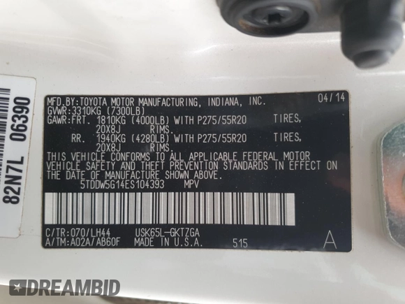 2014 Toyota Sequoia Platinum with VIN 5TDDW5G14ES104393, listed as a Copart auction lot 45494815 with 243,245 mi miles and Salvage Title. Bid and sale history available at carsss.com. Image 14.