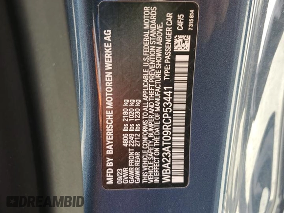 2024 BMW 4 Series 430i z VIN WBA23AT09RCP53441, wystawiony jako Copart lot #44187675 z przebiegiem 9 297 mil mil oraz Szkoda całkowita • Salvage title. Historia ofert i sprzedaży dostępna na DreamBid. Obrazek 12.