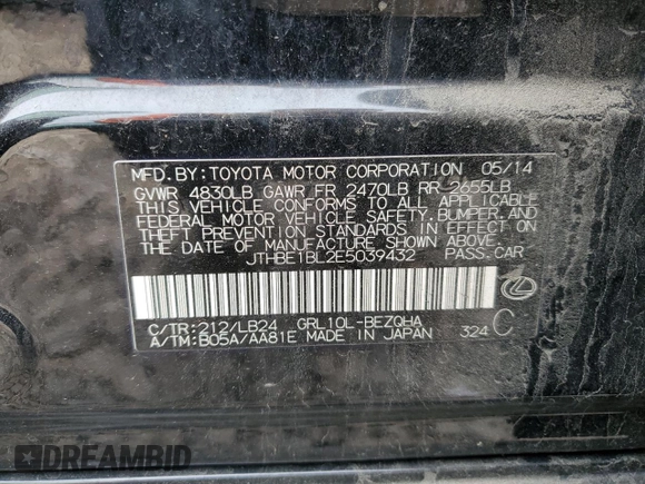 2014 Lexus GS 350 with VIN JTHBE1BL2E5039432, listed as a Copart auction lot 51610405 with 175,702 mi miles and Salvage Title. Bid and sale history available at carsss.com. Image 15.