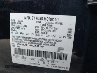 2022 Ford Explorer Limited with VIN 1FMSK7FH0NGA67149, listed as a IAAI auction lot 41739321 with 25,524 mi miles. Bid and sale history available at carsss.com. Image 20.
