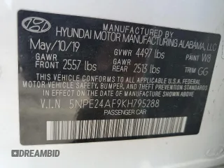 2019 Hyundai Sonata SE with VIN 5NPE24AF9KH795288, listed as a Copart auction lot 50365985 with 82,772 mi miles and Salvage Title. Bid and sale history available at carsss.com. Image 12.