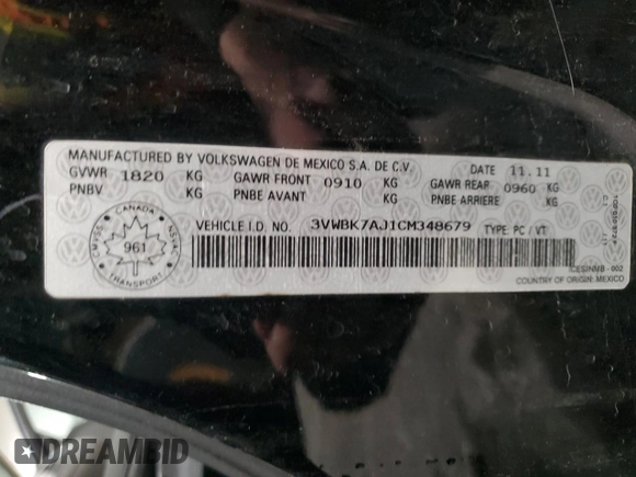 2012 Volkswagen Jetta z VIN 3VWBK7AJ1CM348679, wystawiony jako Copart lot #41468685 z przebiegiem 217 681 mil mil oraz Szkoda całkowita • Salvage title. Historia ofert i sprzedaży dostępna na DreamBid. Obrazek 13.