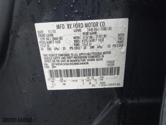 2013 Ford Edge SE with VIN 2FMDK3GC0DBB34908, listed as a IAAI auction lot 41131575 with 136,775 mi miles. Bid and sale history available at carsss.com. Image 9.