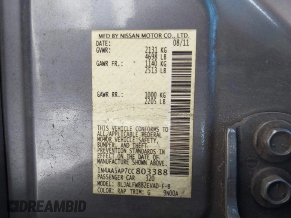 2012 Nissan Maxima SV с VIN 1N4AA5AP7CC803388, выставлен на аукционе IAAI как лот 41798149 с пробегом 110 539 миль миль и . История ставок и продаж доступна на DreamBid. Изображение 9.