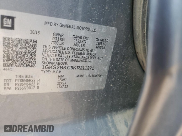 2019 GMC Yukon SLT with VIN 1GKS2BKC9KR211271, listed as a Copart auction lot 63791764 with 60,236 mi miles and Salvage Title. Bid and sale history available at carsss.com. Image 13.