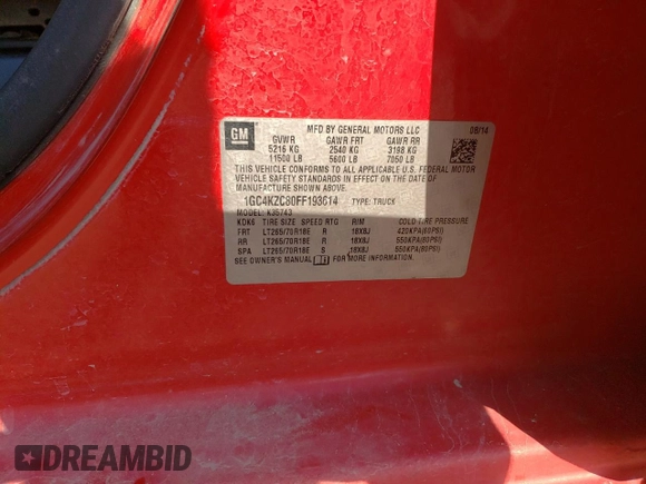 2015 Chevrolet Silverado 3500HD LT with VIN 1GC4KZC80FF193614, listed as a Copart auction lot 72006194 with 339,304 mi miles and Salvage Title. Bid and sale history available at carsss.com. Image 12.