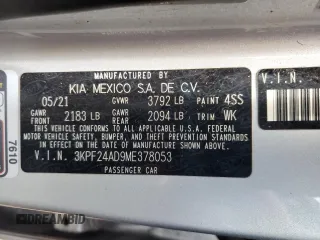 2021 Kia Forte FE with VIN 3KPF24AD9ME378053, listed as a Copart auction lot 57533475 with 120,900 mi miles and Non repairable. Bid and sale history available at DreamBid. Image 13.