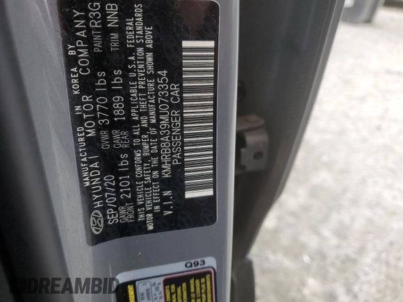 2021 Hyundai Venue SE with VIN KMHRB8A39MU073354, listed as a Copart auction lot 53810784 with 86,679 mi miles and Salvage Title. Bid and sale history available at DreamBid. Image 14.