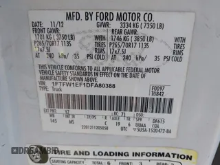 2013 Ford F-150 XL with VIN 1FTFW1EF1DFA80388, listed as a IAAI auction lot 42102637 with 234,706 mi miles. Bid and sale history available at carsss.com. Image 9.