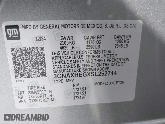 2025 Chevrolet Equinox FWD LT with VIN 3GNAXHEGXSL252744, listed as a IAAI auction lot 41954865 with 2,715 mi miles and . Bid and sale history available at DreamBid. Image 9.