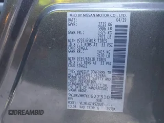 2019 Nissan Pathfinder S z VIN 5N1DR2MM7KC627310, wystawiony jako IAAI lot #42064061 z przebiegiem 110 353 mil mil oraz . Historia ofert i sprzedaży dostępna na DreamBid. Obrazek 9.