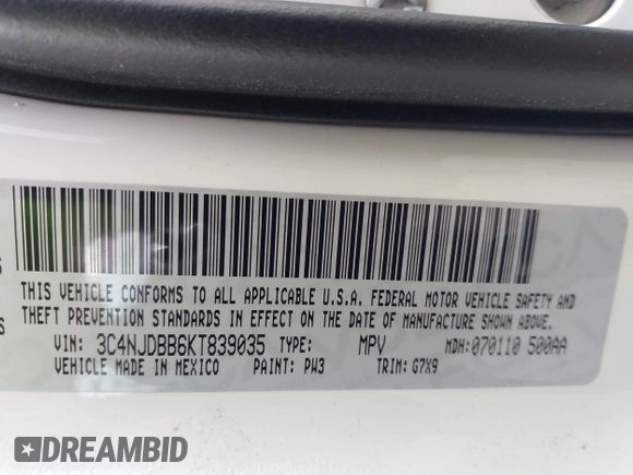 2019 Jeep Compass Latitude with VIN 3C4NJDBB6KT839035, listed as a IAAI auction lot 41864722 with Not Provided miles and . Bid and sale history available at carsss.com. Image 9.