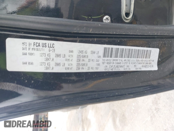 2019 Jeep Cherokee Latitude Plus with VIN 1C4PJMLX8KD484071, listed as a IAAI auction lot 42072674 with 96,701 mi miles and . Bid and sale history available at DreamBid. Image 9.