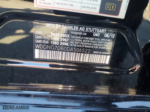 2013 Mercedes-Benz S-Class S 550 with VIN WDDNG7DB0DA506522, listed as a Copart auction lot 89331525 with 96,495 mi miles and Salvage Title. Bid and sale history available at carsss.com. Image 12.