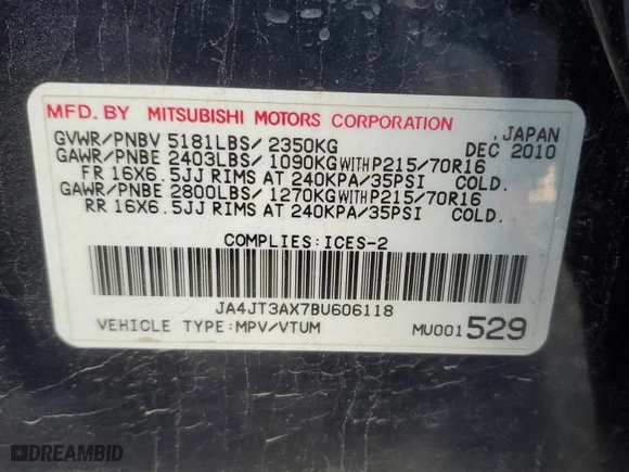 2011 Mitsubishi Outlander LS with VIN JA4JT3AX7BU606118, listed as a Copart auction lot 77179114 with 241,539 mi miles and Clean Title. Bid and sale history available at carsss.com. Image 13.