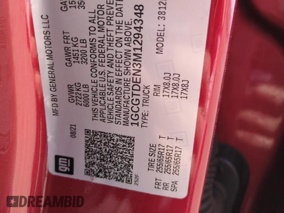 2021 Chevrolet Colorado 4WD Z71 with VIN 1GCGTDEN3M1294348, listed as a Copart auction lot 50336825 with 83,831 mi miles and Salvage title. Bid and sale history available at DreamBid. Image 12.