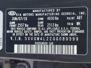 2016 Kia Optima SX Turbo with VIN 5XXGW4L22GG089399, listed as a IAAI auction lot 41498110 with 79,033 mi miles and . Bid and sale history available at DreamBid. Image 9.