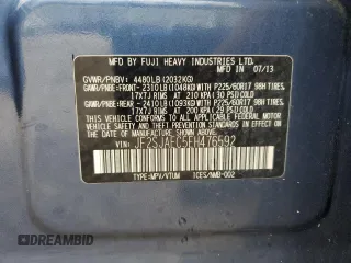 2014 Subaru Forester Premium with VIN JF2SJAEC5EH476592, listed as a Copart auction lot 60880355 with 77,899 mi miles and Salvage title. Bid and sale history available at DreamBid. Image 13.