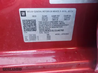 2020 GMC Sierra 1500 SLT with VIN 3GTU9DED3LG146760, listed as a Copart auction lot 44265855 with 0 mi miles and Salvage Title. Bid and sale history available at carsss.com. Image 13.