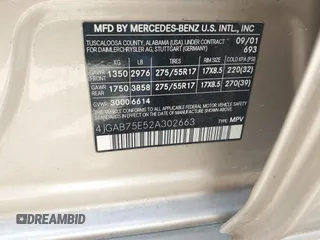 2002 Mercedes-Benz M 320/430/500 with VIN 4JGAB75E52A302663, listed as a IAAI auction lot 41865160 with 231,223 mi miles and . Bid and sale history available at DreamBid. Image 9.
