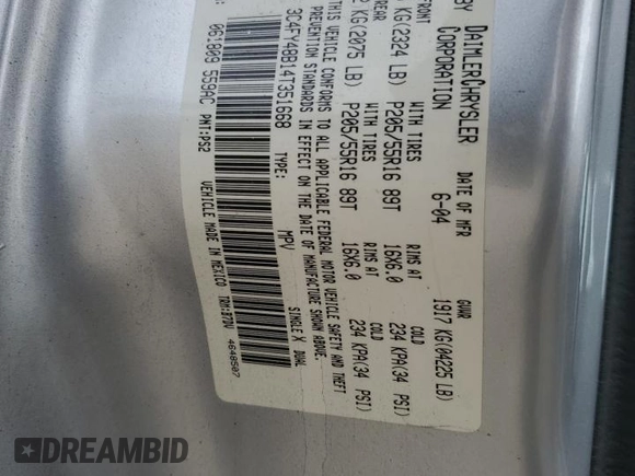 2004 Chrysler PT Cruiser with VIN 3C4FY48B14T351668, listed as a Copart auction lot 44649005 with Not provided miles and Salvage title. Bid and sale history available at DreamBid. Image 14.