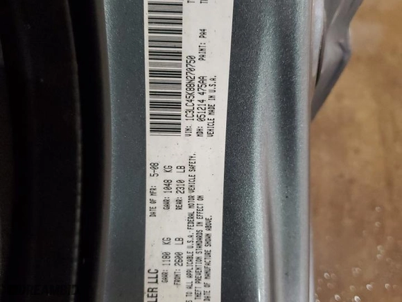 2008 Chrysler Sebring LX with VIN 1C3LC45K88N270750, listed as a Copart auction lot 52809525 with 0 mi miles and Salvage Title. Bid and sale history available at carsss.com. Image 12.