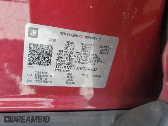 2019 Cadillac XT5 Luxury FWD with VIN 1GYKNCRS7KZ246052, listed as a Copart auction lot 51918065 with 66,304 mi miles and Salvage Title. Bid and sale history available at DreamBid. Image 15.
