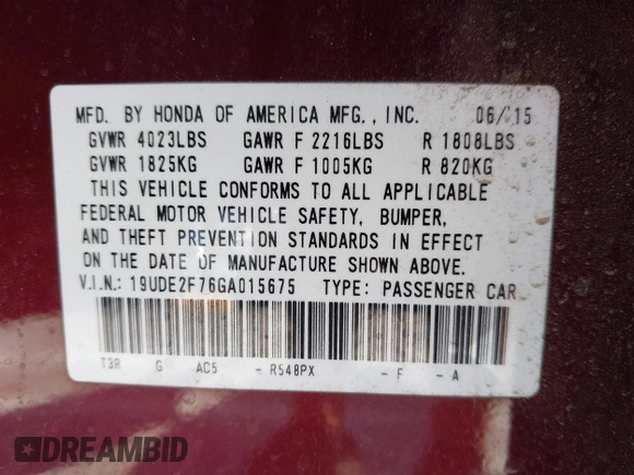 2016 Acura ILX Premium with VIN 19UDE2F76GA015675, listed as a IAAI auction lot 42688975 with 113,443 mi miles and . Bid and sale history available at DreamBid. Image 9.