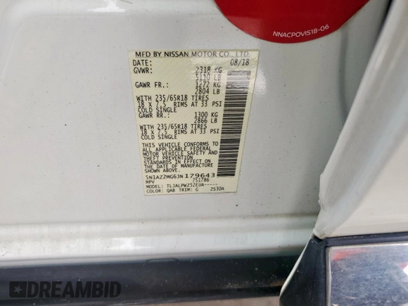 2018 Nissan Murano S with VIN 5N1AZ2MG6JN179643, listed as a Copart auction lot 48933545 with 123,739 mi miles and Salvage Title. Bid and sale history available at DreamBid. Image 15.