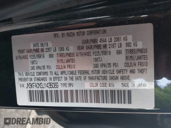 2018 Mazda CX-5 Touring z VIN JM3KFACM3J1435089, wystawiony jako IAAI lot #41130041 z przebiegiem 80 446 mil mil oraz . Historia ofert i sprzedaży dostępna na DreamBid. Obrazek 9.