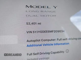 2021 Tesla Model Y Long Range with VIN 5YJYGDEE6MF209034, listed as a IAAI auction lot 41896238 with 53,401 mi miles. Bid and sale history available at carsss.com. Image 16.