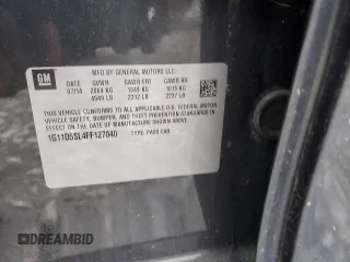 2015 Chevrolet Malibu LT with VIN 1G11D5SL4FF127040, listed as a Copart auction lot 55300855 with Not Provided miles and Clean Title. Bid and sale history available at DreamBid. Image 12.
