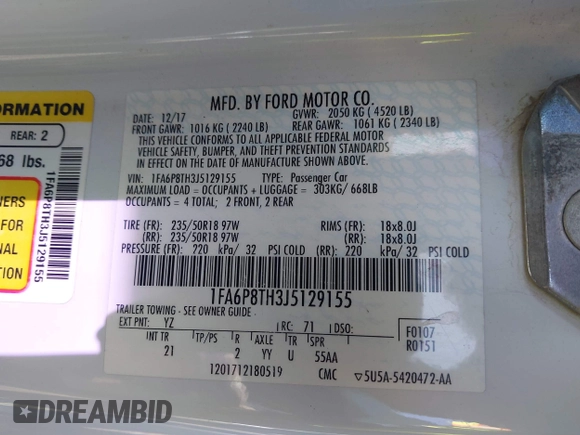 2018 Ford Mustang EcoBoost with VIN 1FA6P8TH3J5129155, listed as a IAAI auction lot 41809077 with 39,680 mi miles and . Bid and sale history available at carsss.com. Image 9.