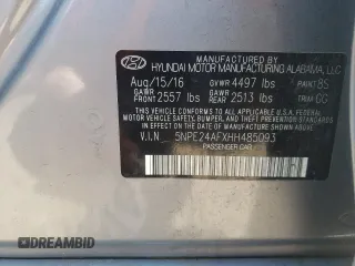 2017 Hyundai Sonata 2.4L with VIN 5NPE24AFXHH485093, listed as a Copart auction lot 50916775 with 182,458 mi miles and Salvage Title. Bid and sale history available at carsss.com. Image 12.