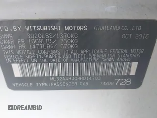 2017 Mitsubishi Mirage SE with VIN ML32A4HJ0HH014703, listed as a IAAI auction lot 41691451 with 74,480 mi miles and . Bid and sale history available at DreamBid. Image 9.