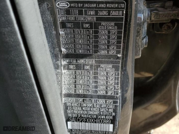 2019 Land Rover Discovery Sport SE with VIN SALCP2FXXKH800889, listed as a Copart auction lot 50638175 with 20,720 mi miles and Clean Title. Bid and sale history available at carsss.com. Image 12.