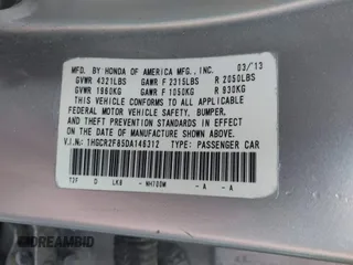 2013 Honda Accord Sdn EX-L with VIN 1HGCR2F85DA146312, listed as a IAAI auction lot 42077487 with 190,344 mi miles. Bid and sale history available at carsss.com. Image 9.