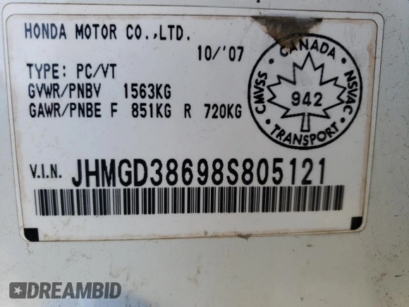 2008 Honda Fit Sport with VIN JHMGD38698S805121, listed as a Copart auction lot 79439443 with 175,783 mi miles and Clean Title. Bid and sale history available at carsss.com. Image 12.