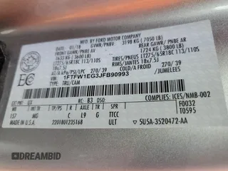 2018 Ford F-150 XL with VIN 1FTFW1EG3JFB90993, listed as a Copart auction lot 64446865 with 63,295 mi miles and Salvage title. Bid and sale history available at DreamBid. Image 12.