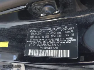 2010 Hyundai Genesis with VIN KMHGC4DE2AU074772, listed as a IAAI auction lot 41952692 with 126,042 mi miles. Bid and sale history available at carsss.com. Image 9.